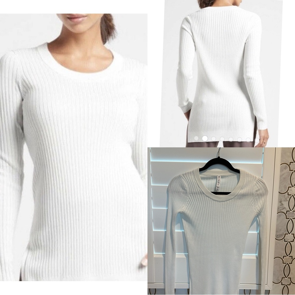 ATHLETA White Lincoln Park Ribbed Long Sleeve Lyocell Polyester Sweater XXS
